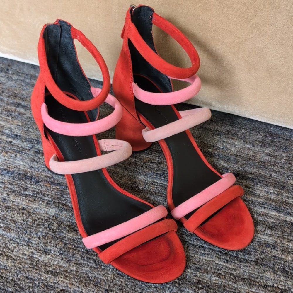 EUC Rebecca Minkoff Red and Pink Heeled Sandals size 10